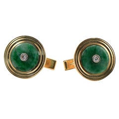Vintage Jade and Gold Cufflinks