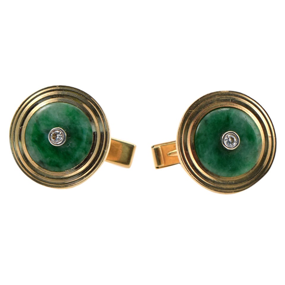 Jade and Gold Cufflinks For Sale