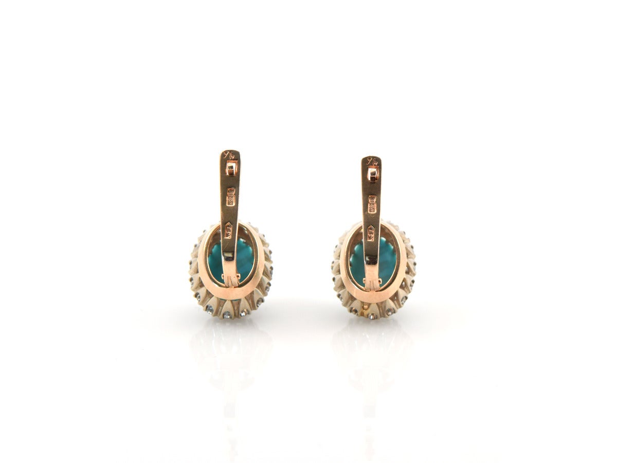 1930s Persian Turquoise Diamond Gold Earrings 2