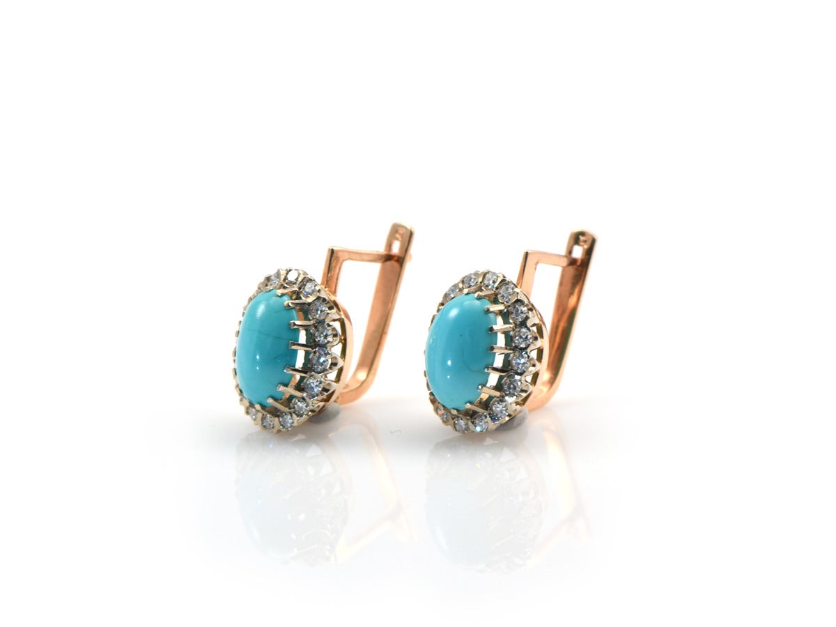 1930s Persian Turquoise Diamond Gold Earrings In Excellent Condition In San Francisco, CA