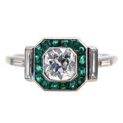 1920s Emerald Diamond Platinum Ring