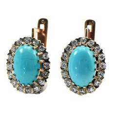 1930s Persian Turquoise Diamond Gold Earrings