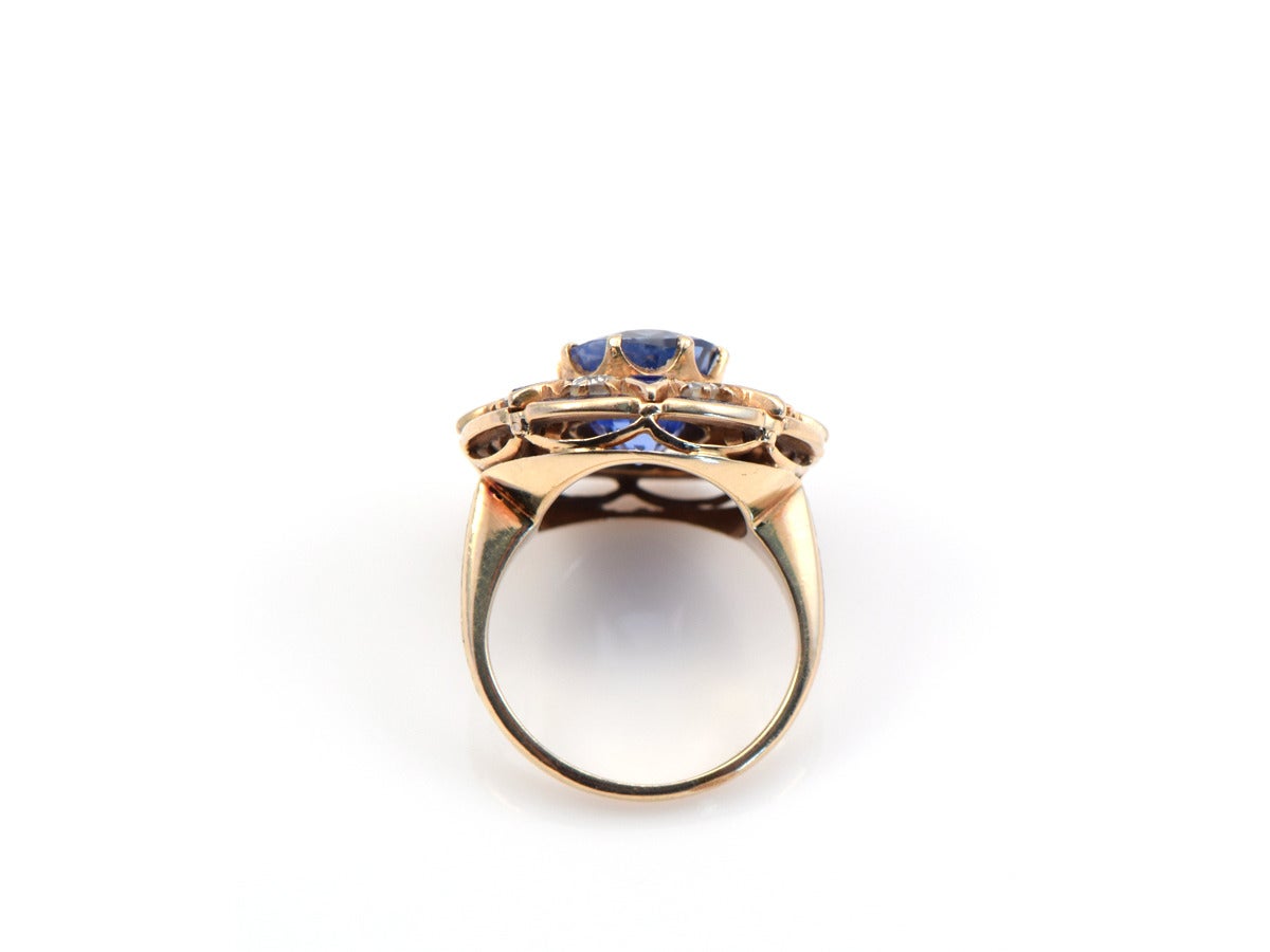 Women's 1930s Blue Enamel Natural Sapphire Gold Ring