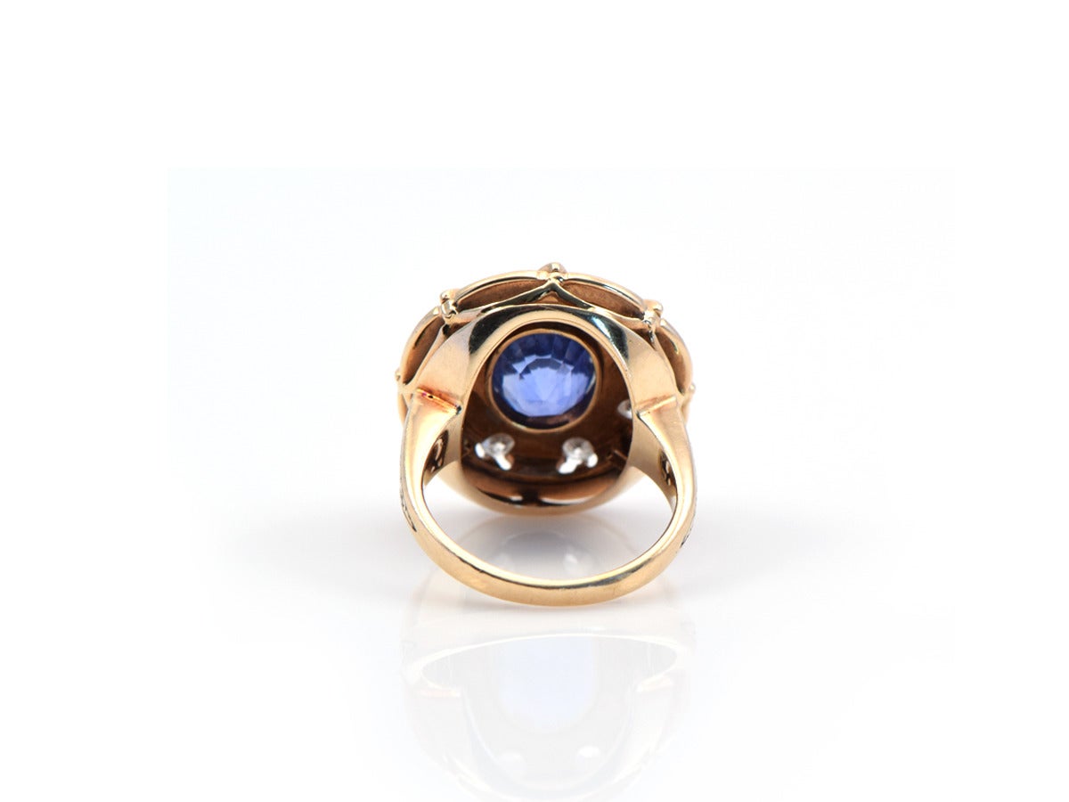1930s Blue Enamel Natural Sapphire Gold Ring 1