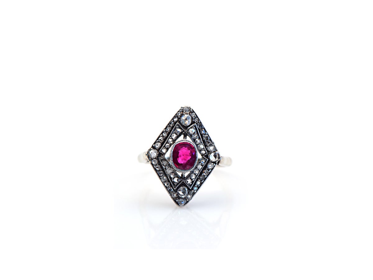 Edwardian Burmese Ruby Diamond Gold Platinum Ring