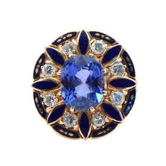 1930s Blue Enamel Natural Sapphire Gold Ring