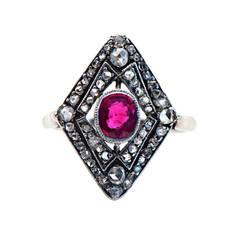 Edwardian Burmese Ruby Diamond Gold Platinum Ring