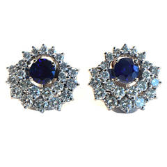 1980s Sapphire, Diamond, and Platinum Earrings