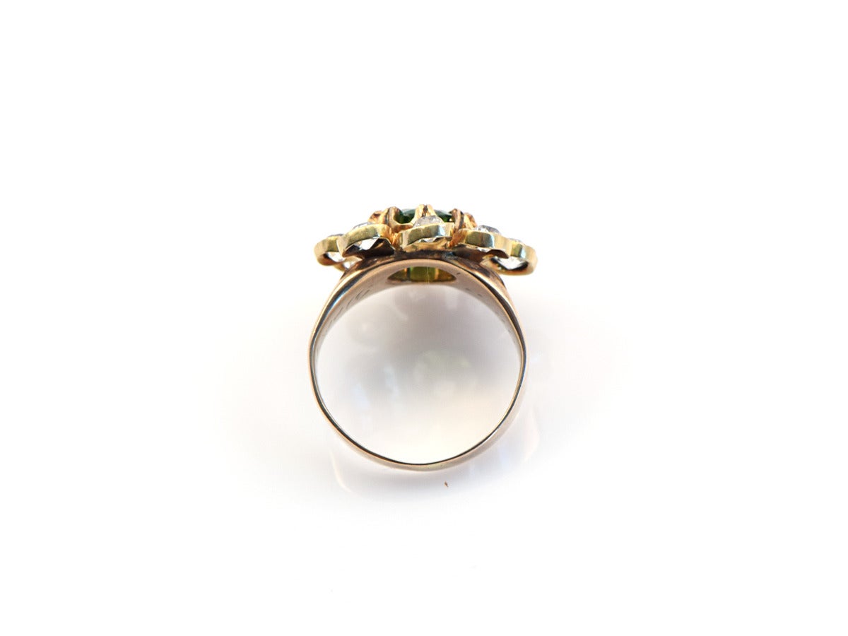 19th Century Tourmaline Diamond Gold Cluster Ring For Sale 2