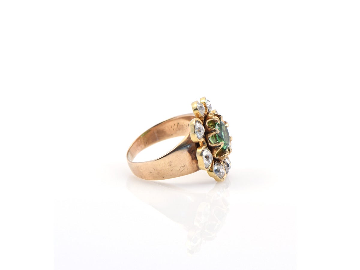 Women's 19th Century Tourmaline Diamond Gold Cluster Ring For Sale