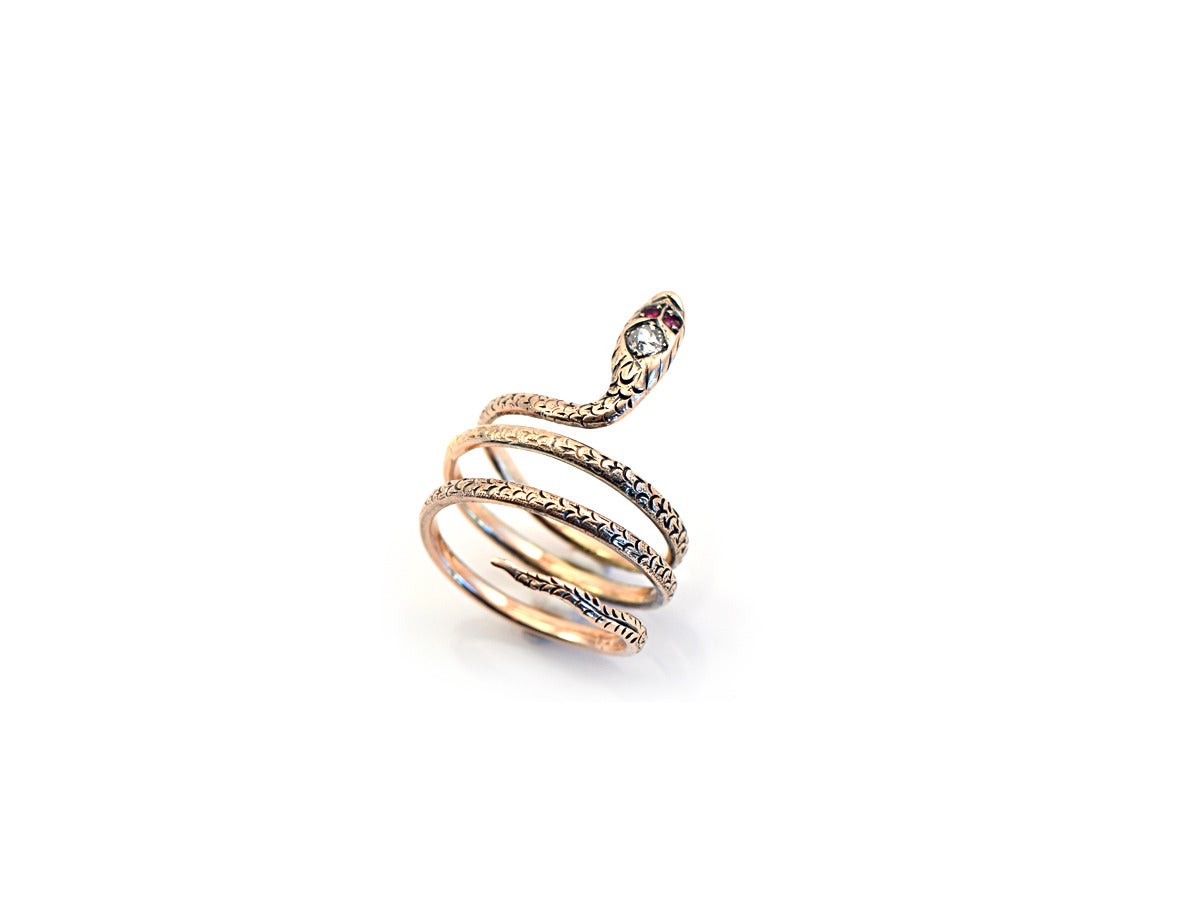 Diamond Gold Snake Ring In Excellent Condition In San Francisco, CA