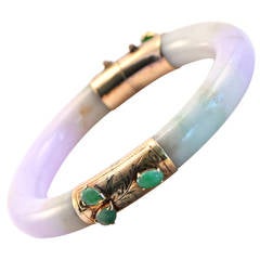1930s Purple Jade and Gold Bangle Bracelet