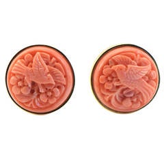 1950s Gump's Carved Coral Gold Earrings