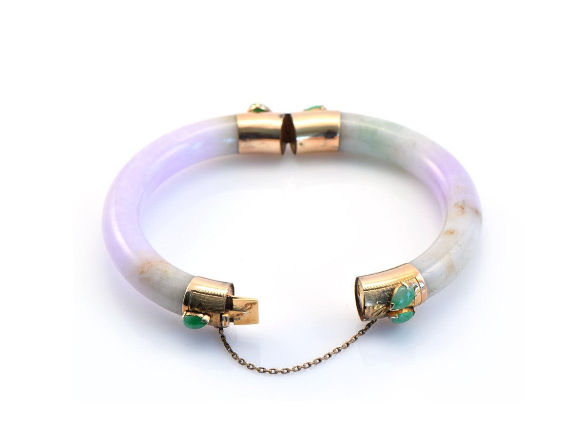 1930s Purple Jade and Gold Bangle Bracelet 2