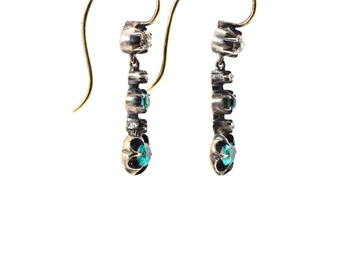 Georgian Emerald and Diamond Earrings For Sale 1