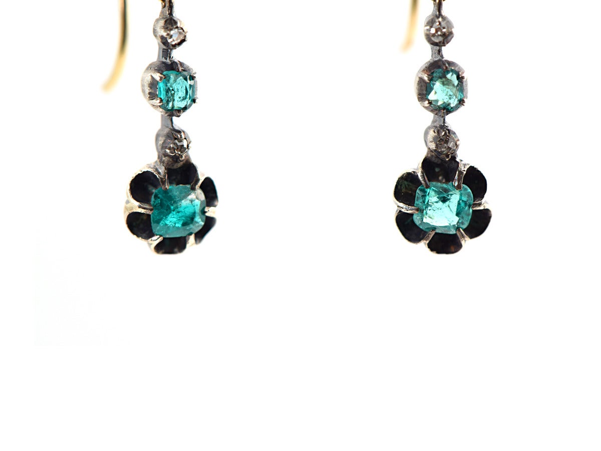 Georgian Emerald and Diamond Earrings For Sale 2