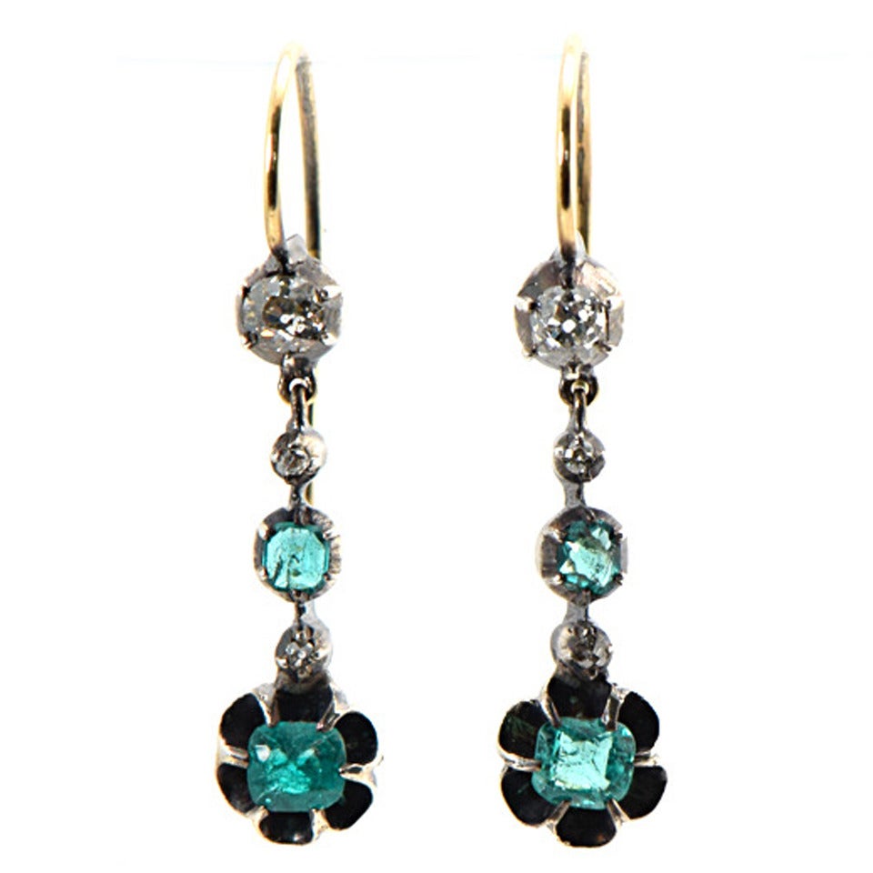 Georgian Emerald and Diamond Earrings For Sale
