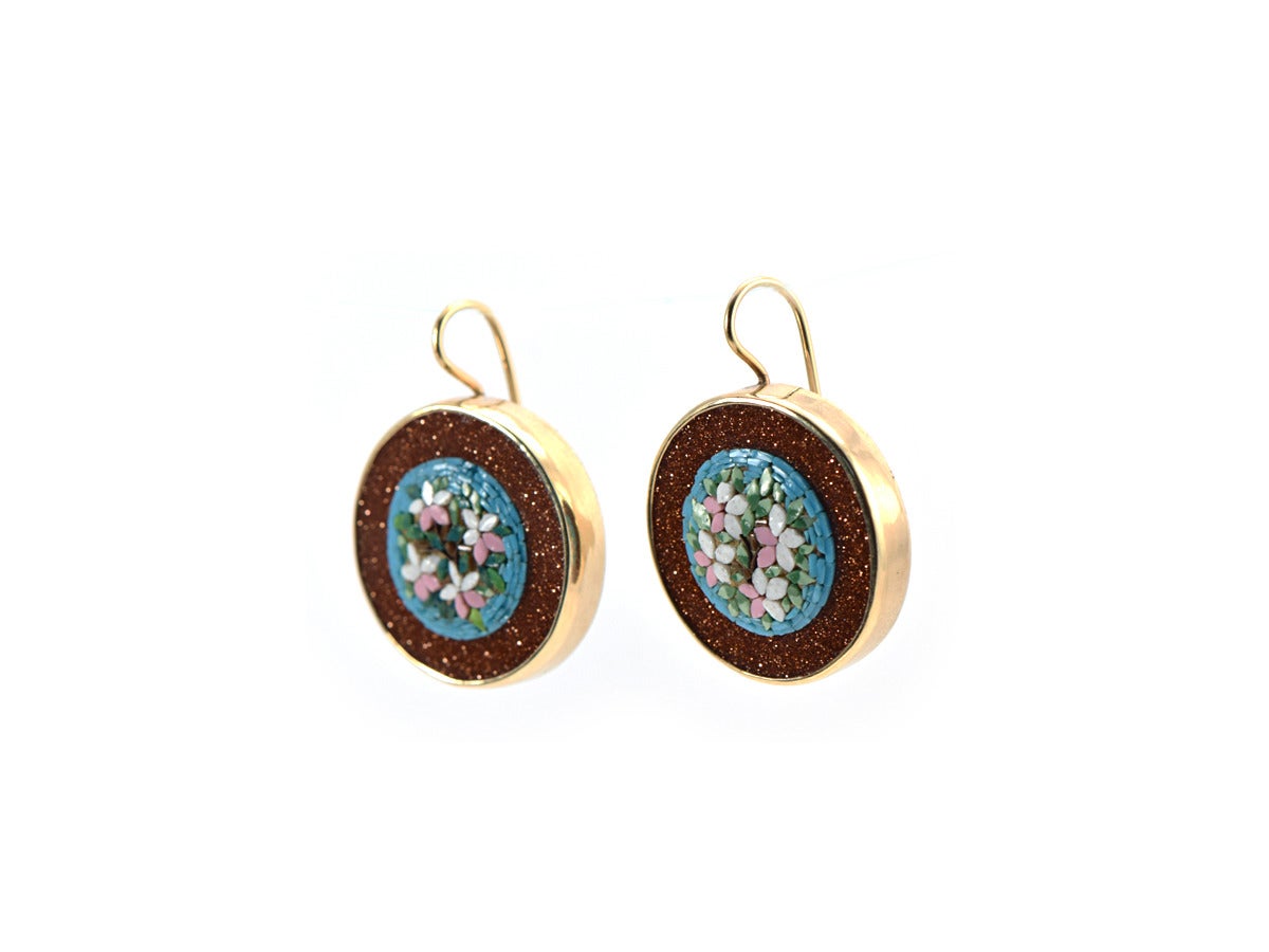 Victorian Sterling Silver Gold Mosaic Earrings In Excellent Condition For Sale In San Francisco, CA