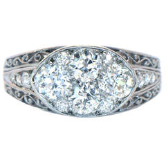 1920s Old European Cut Diamond Platinum Cluster Ring