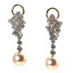 Pearl Diamond Gold Drop Earrings