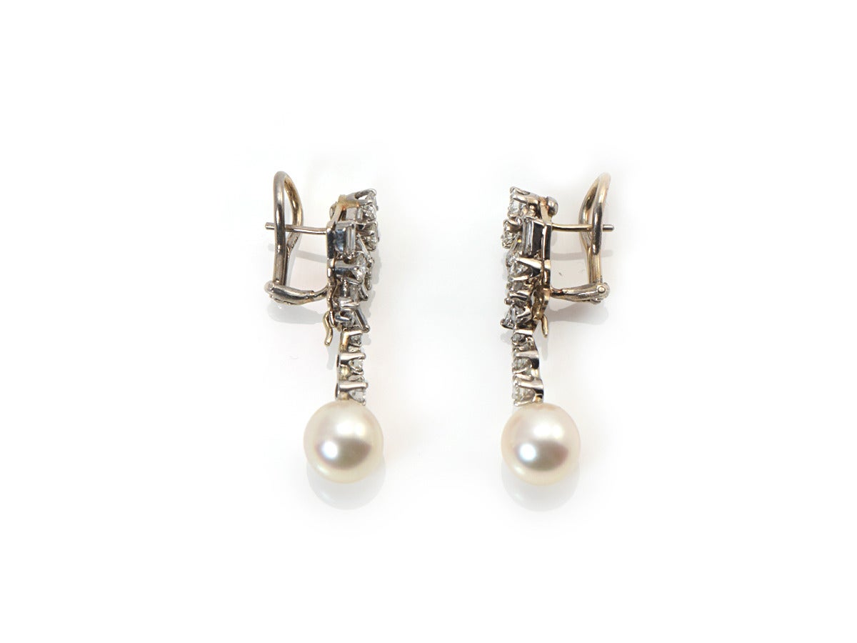 Pearl Diamond Gold Drop Earrings In Excellent Condition For Sale In San Francisco, CA