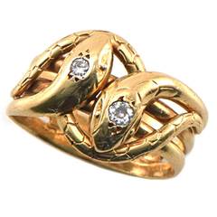 1920s Diamond Gold Double Snake Ring