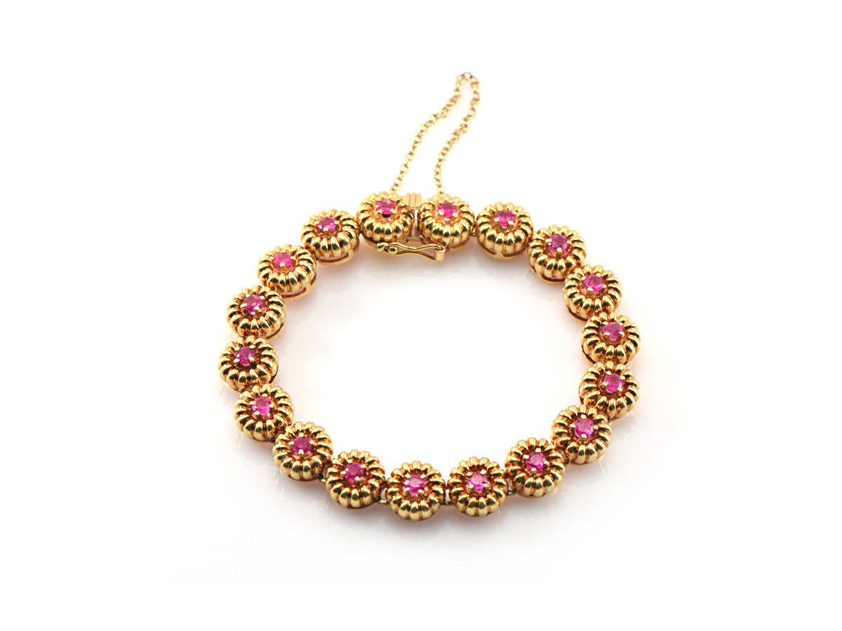 1950s Tiffany and Co. Ruby Gold Link Bracelet 1