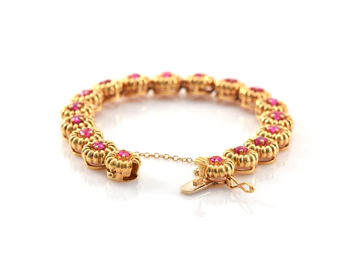 Women's 1950s Tiffany and Co. Ruby Gold Link Bracelet