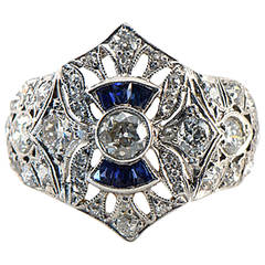 1930s Diamond Sapphire  Platinum Ring