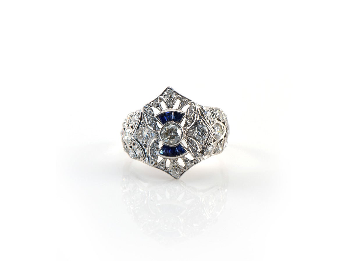 1930s Diamond Sapphire  Platinum Ring