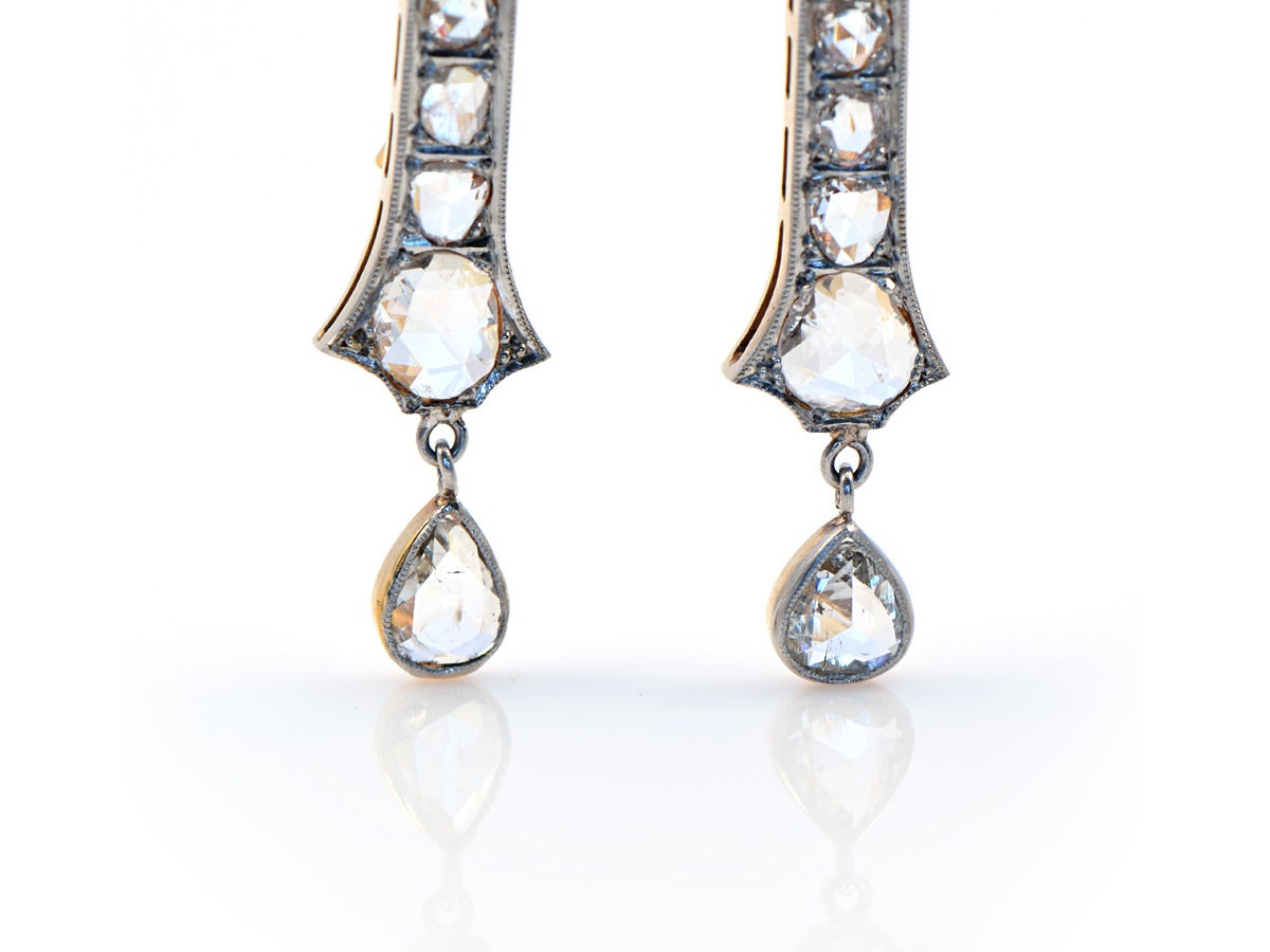 Women's 19th Century Russian Diamond Sterling Gold Dangle Earrings