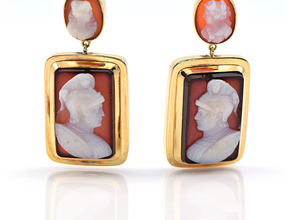 Women's Late 19th Century Gold Cameo Earrings For Sale