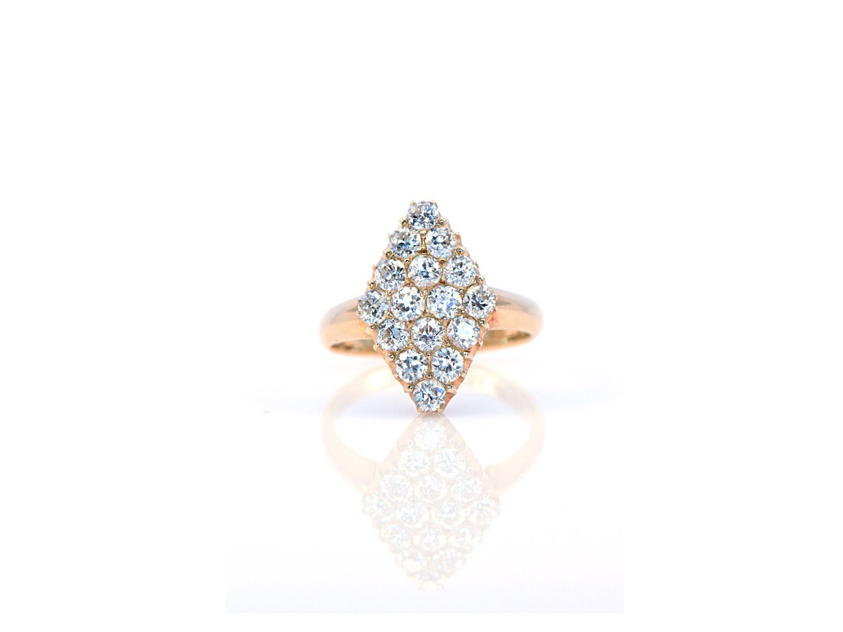 1920s Navette Diamond Gold Cluster Ring