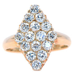 1920s Navette Diamond Gold Cluster Ring