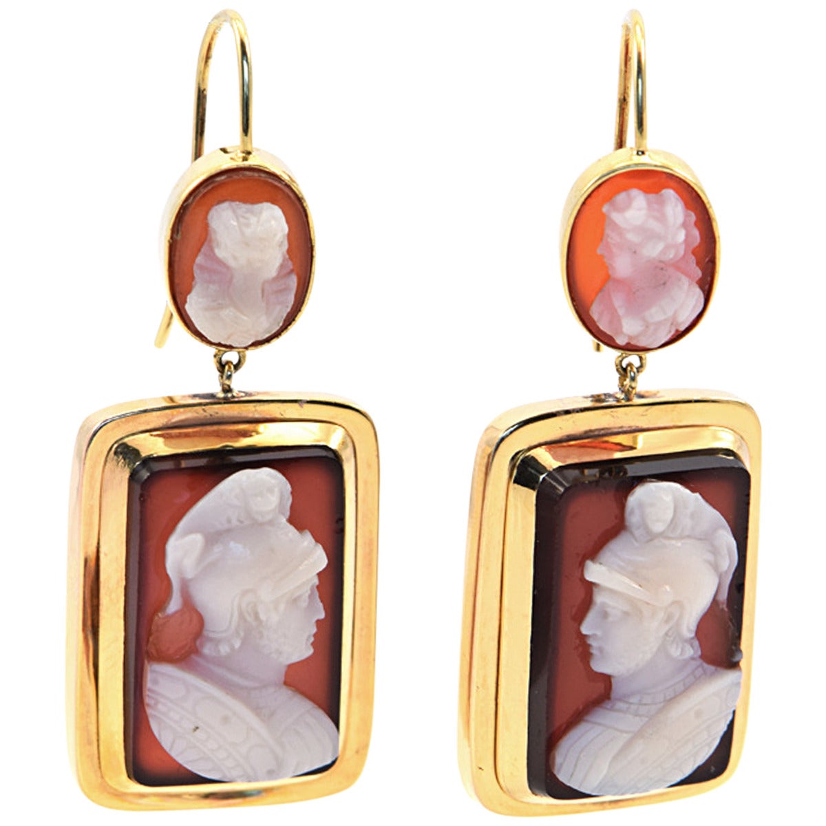 Late 19th Century Gold Cameo Earrings For Sale