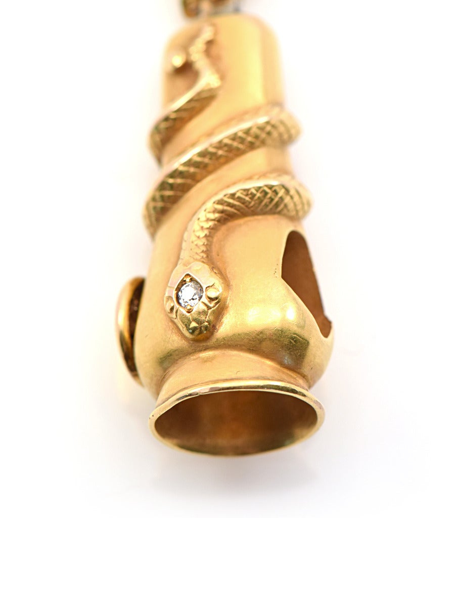 Women's or Men's Gold Snake Cigar Cutter Pendant