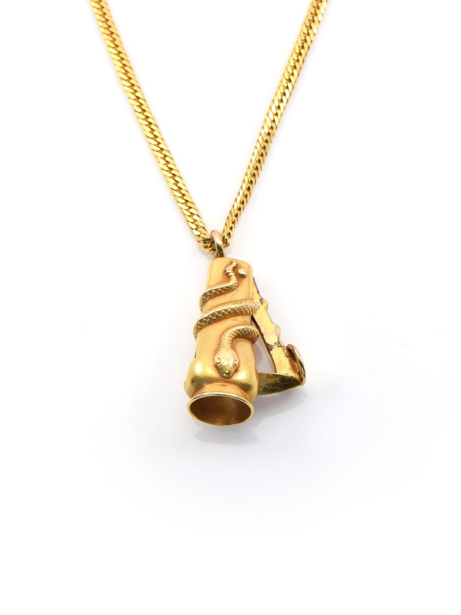 Gold Snake Cigar Cutter Pendant In Excellent Condition In San Francisco, CA