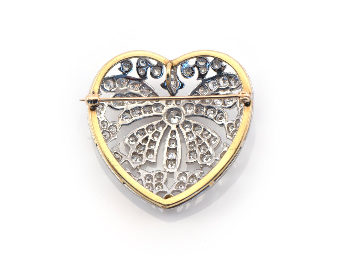 1930s Diamond Platinum Heart-Shaped Brooch 1