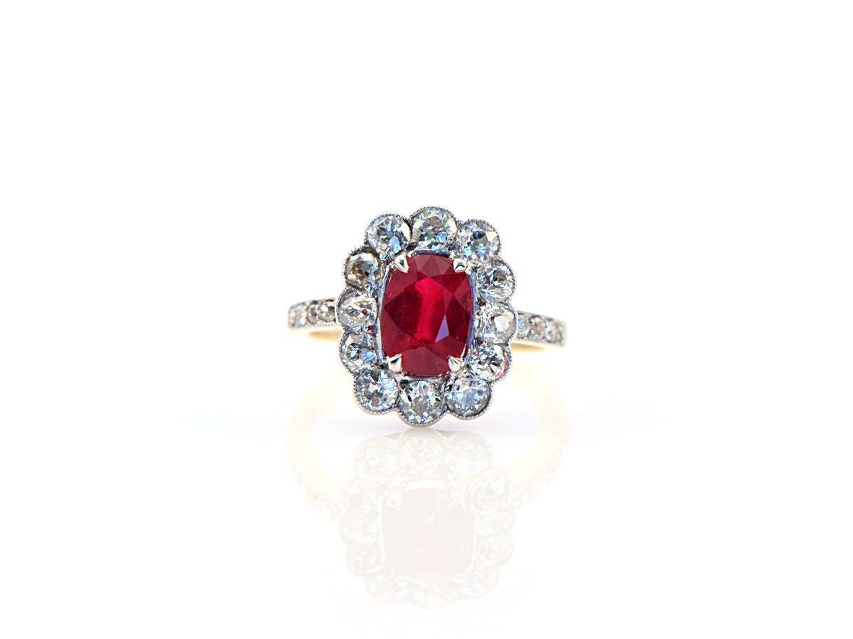 1920s Burmese Ruby Diamond Gold Cluster Ring