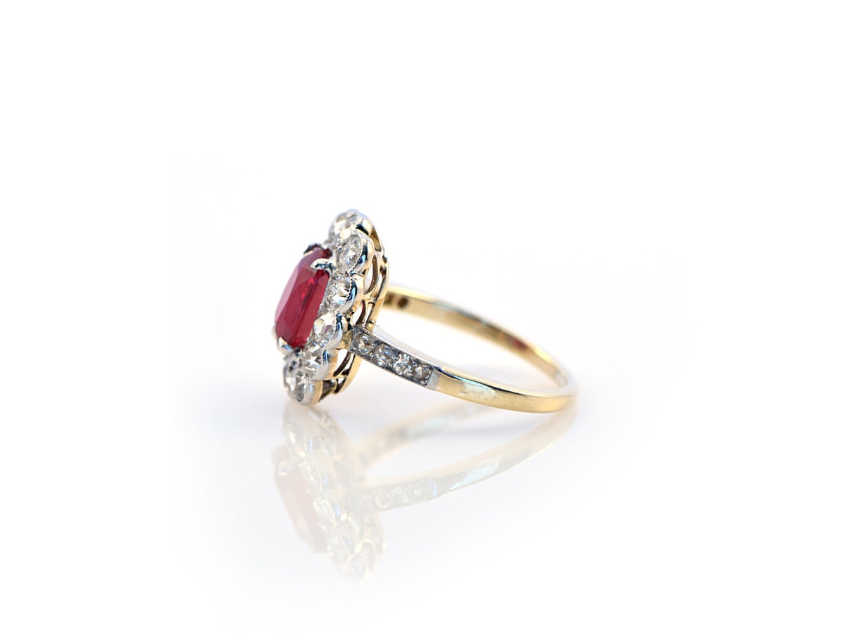 Women's 1920s Burmese Ruby Diamond Gold Cluster Ring For Sale