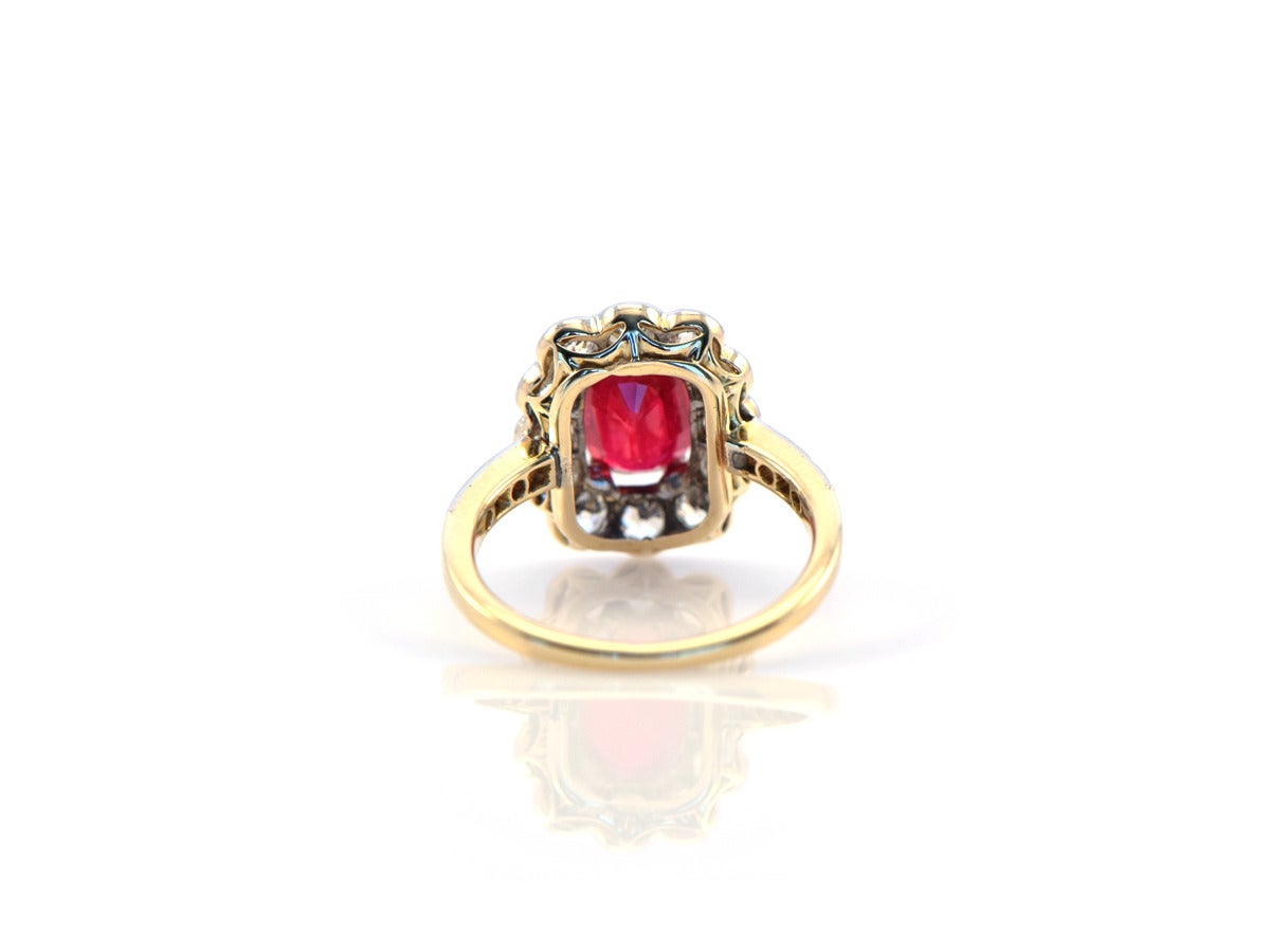 1920s Burmese Ruby Diamond Gold Cluster Ring For Sale 1