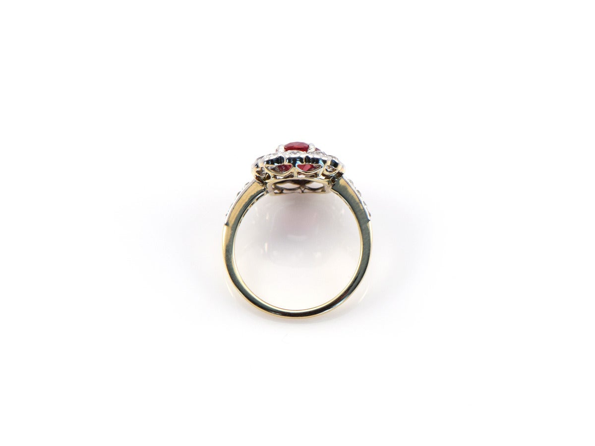 1920s Burmese Ruby Diamond Gold Cluster Ring For Sale 2
