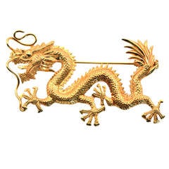 Antique 1920s Gold Dragon Brooch