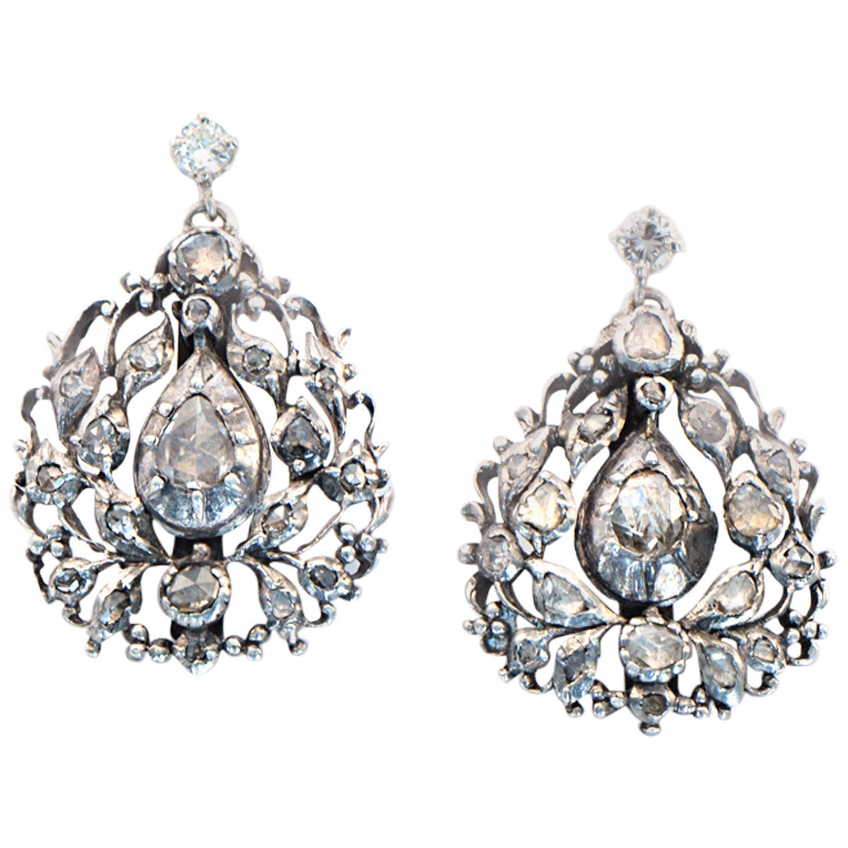 1930s Rose Cut Diamond Dangle Earrings For Sale