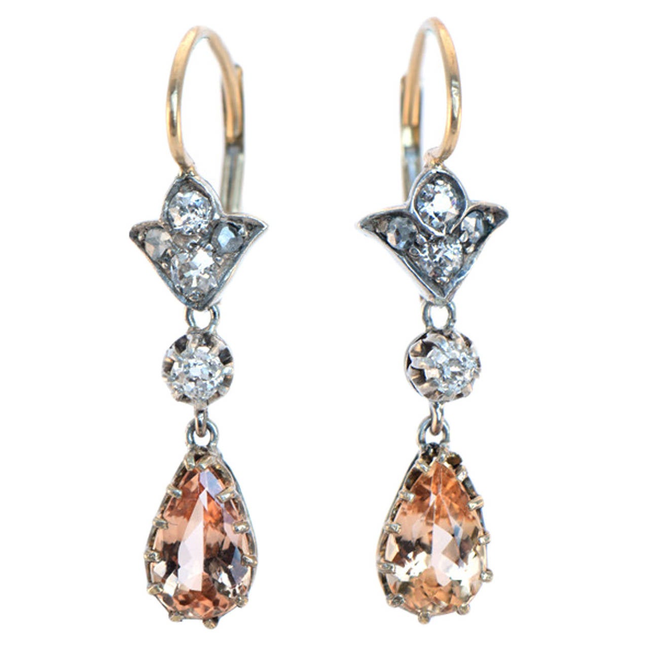 1930s Imperial Topaz Diamond Gold Dangle Earrings at 1stDibs