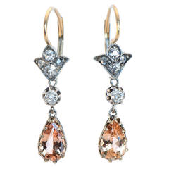 1930s Imperial Topaz Diamond Gold Dangle Earrings