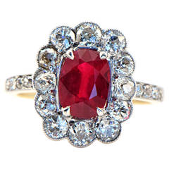 1920s Burmese Ruby Diamond Gold Cluster Ring