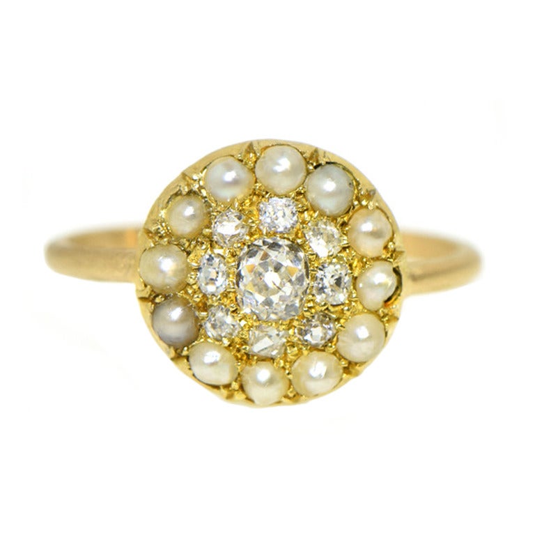 Natural Pearl Diamond Gold Ring For Sale