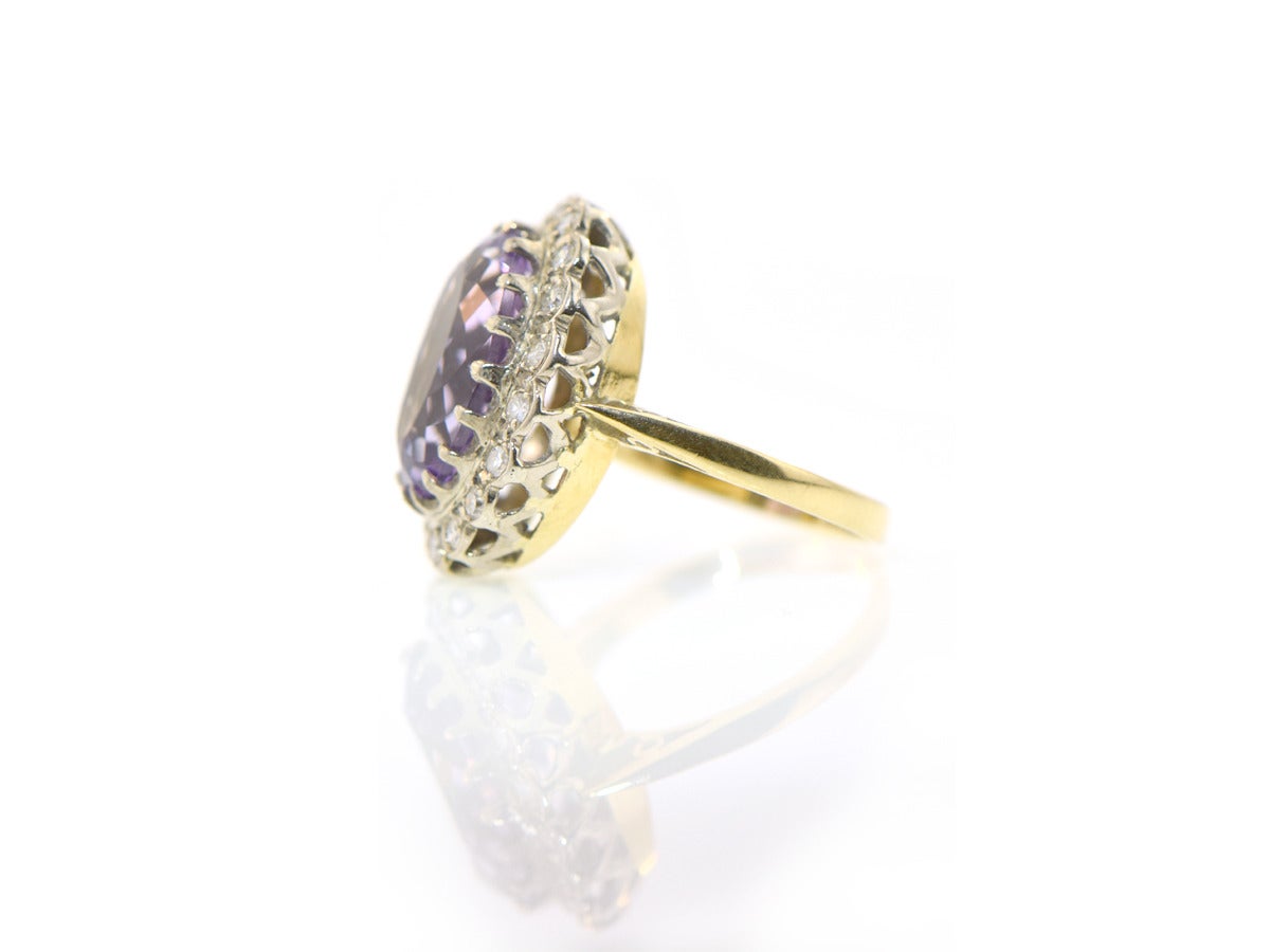 Rose de France Amethyst Diamond Gold Ring In Excellent Condition For Sale In San Francisco, CA