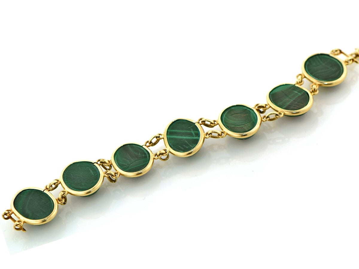 Women's Carved Malachite Gold Scarab Bracelet